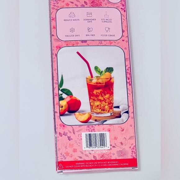 6 Pink Reusable Straws with Cleaning Brush - Picture 2 of 2